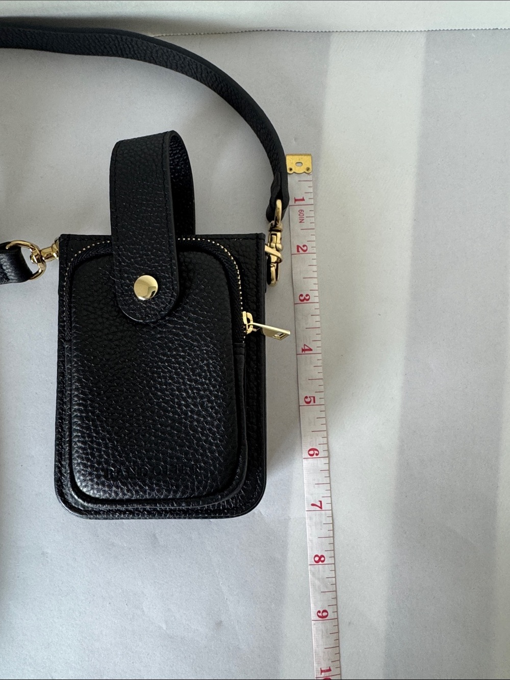 Bandolier Black Leather Crossbody Phone Pouch with Gold Hardware - Picture 5 of 5
